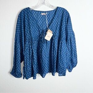 Faherty Lyla Top XL Floral Boxy Shirt Long Sleeve Flowy V Neck E